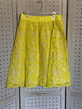 Lucy Paris Neon Yellow Lace Midi Skirt